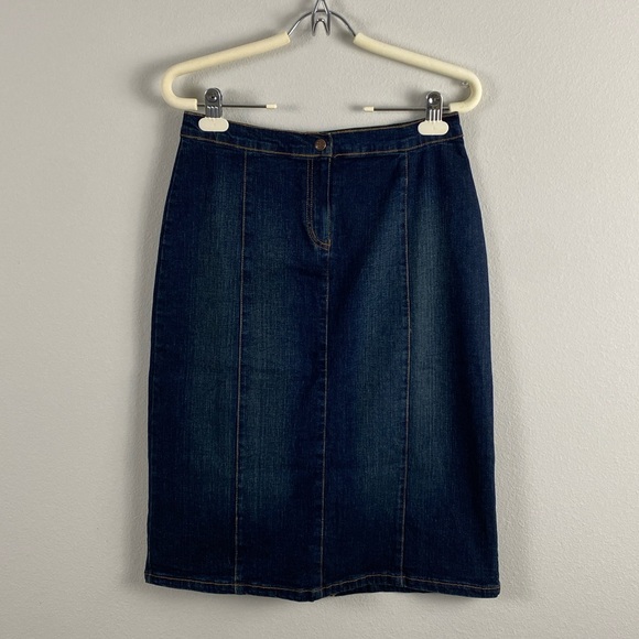 Windsor Dresses & Skirts - Windsor Stretch Denim Skirt | Back Slit | Dark Blue Wash